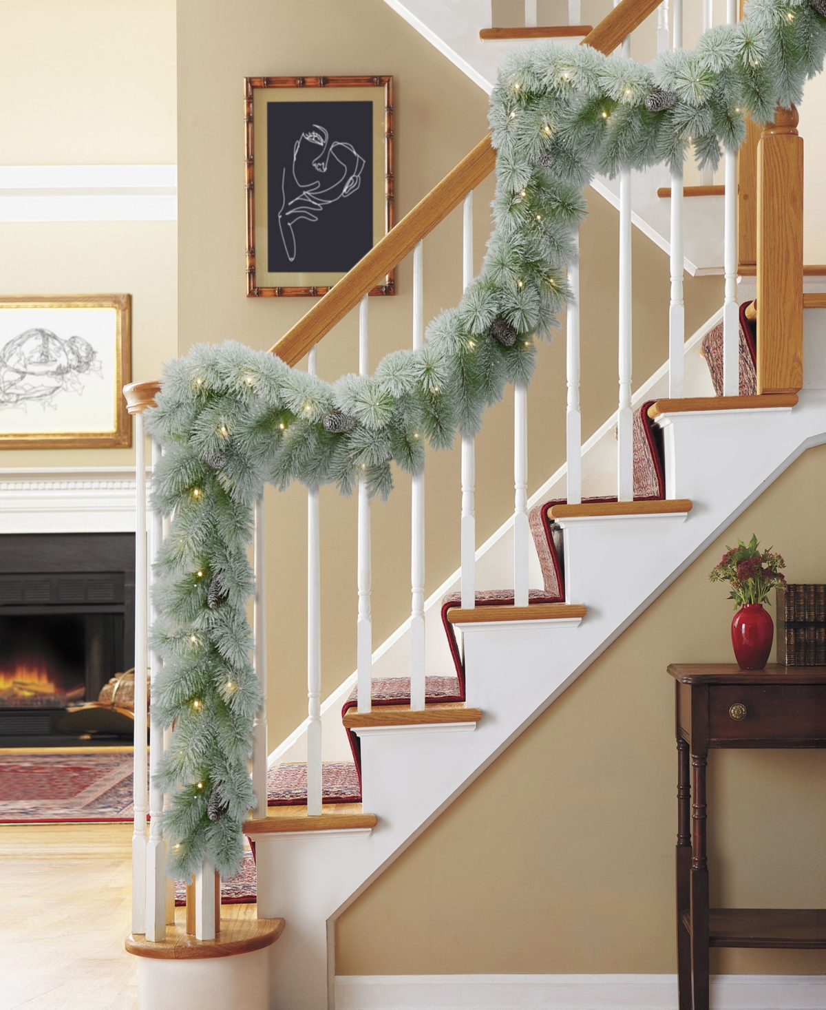 Puleo 9' X 10" Pre-lit Flocked Garland In Green