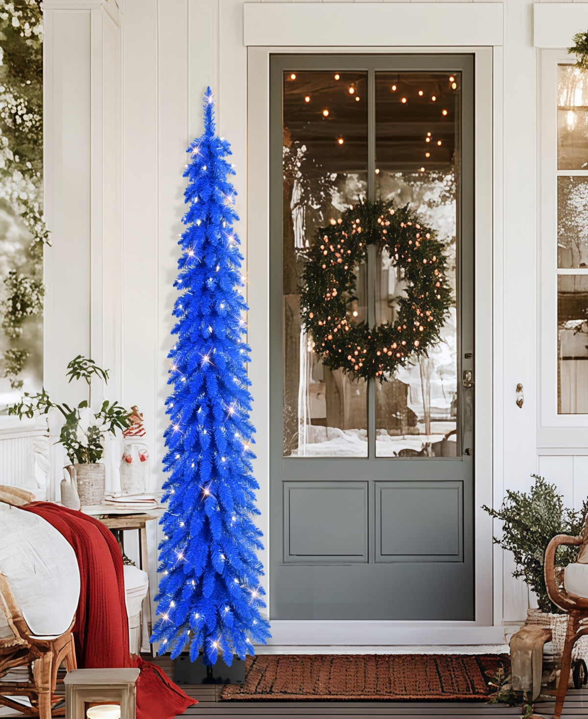 Puleo 6' Pre-lit Artificial Alpine Pencil Tree In Blue