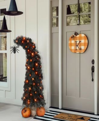 Puleo 4' Pre-Lit Black Tinsel Artificial Whimsical Halloween Tree