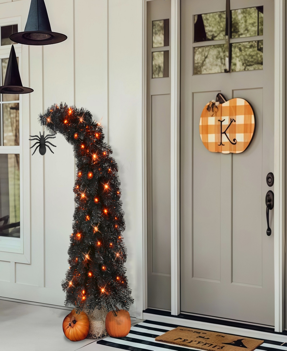 Puleo International Puleo 4' Pre-lit Black Tinsel Artificial Whimsical Halloween Tree In Black
