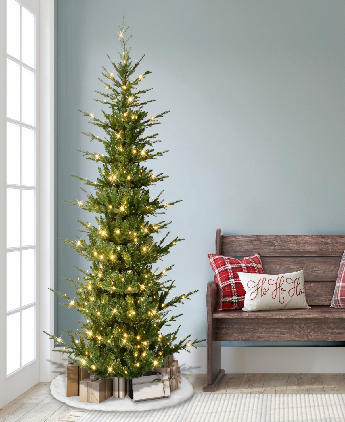 Puleo 7.5' Pre-lit Artificial Slim Hillside Spruce Tree In Green
