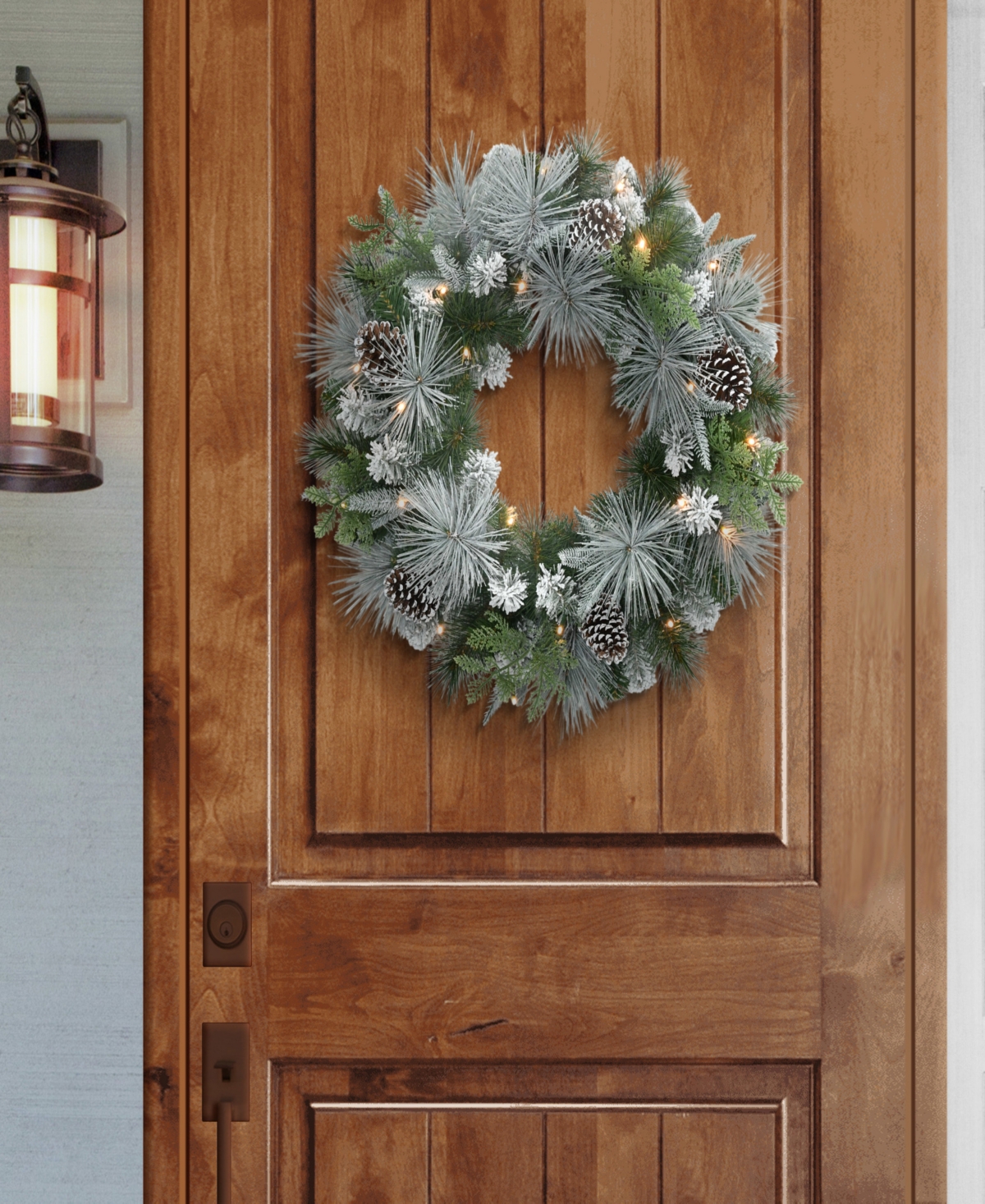 Puleo 24" Pre-lit Artificial Flocked Wreath In Green