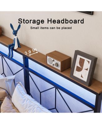 Full Size Floating Bed Frame with LED Headboard & Charging Station No Box Spring Needed