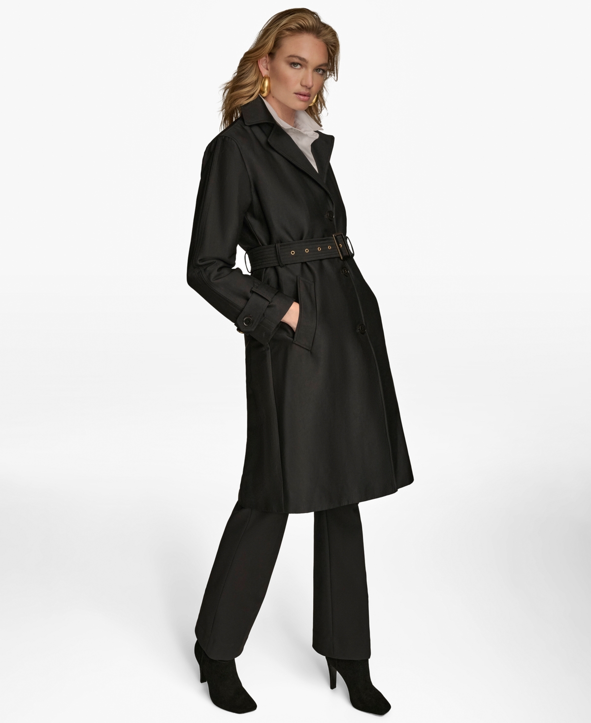 Donna Karan Women's Single-breasted Belted Trench Coat In Black