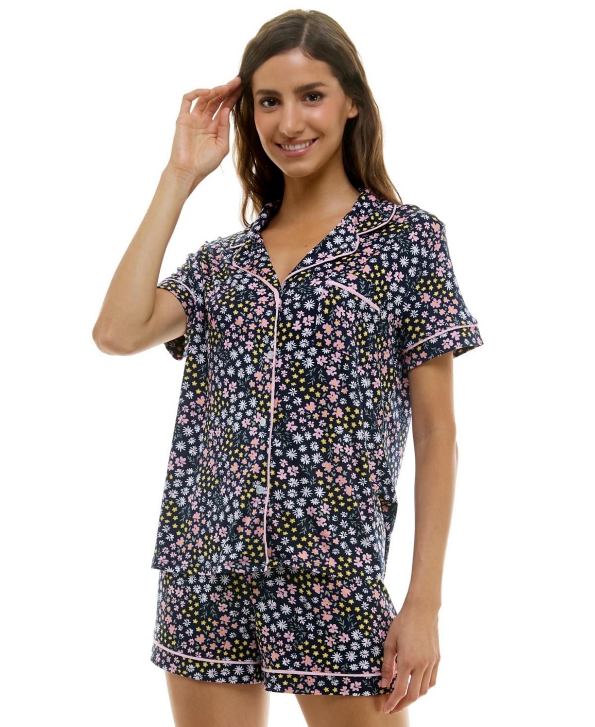 Derek Heart Women's Printed Top And Shorts Set In Blue