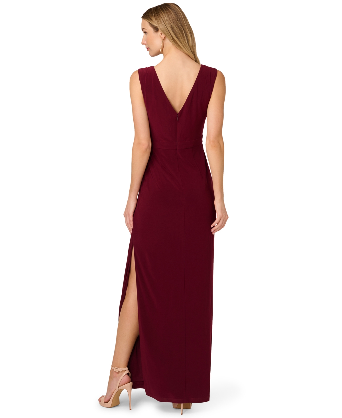 Adrianna Papell Women's Embellished Back Zipper Maxi Gown In Burgundy