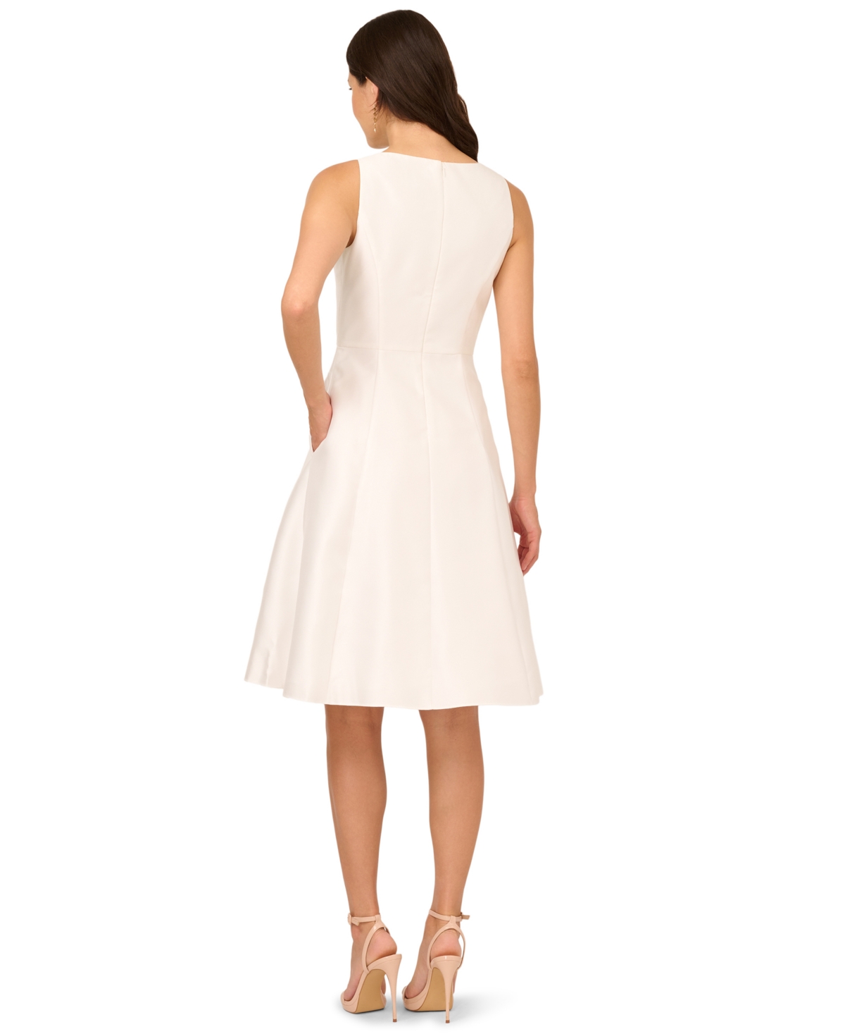 Adrianna Papell Sleeveless Mikado Fit & Flare Midi Dress In White