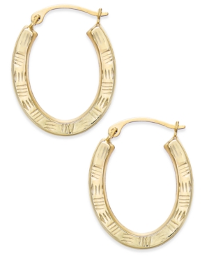 image of Textured Oval Hoop Earrings in 10k Gold