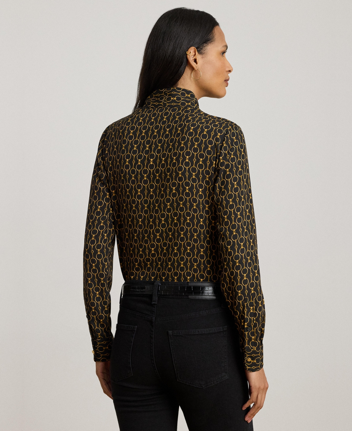 Lauren Ralph Women's Chain-Print Tie-Neck Blouse