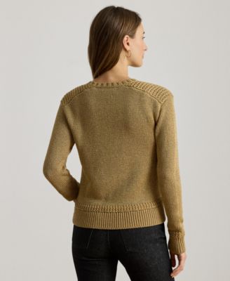 Women's Metallic Cotton-Blend Crewneck Sweater