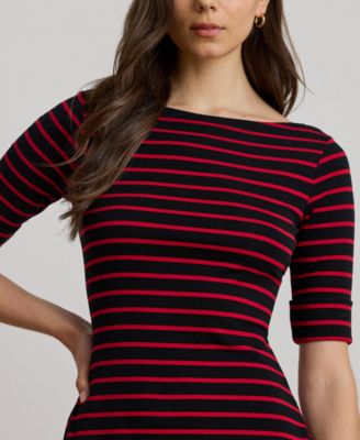 Women's Striped Stretch Cotton Midi Dress