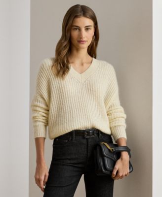 Women's Sequined Rib-Knit V-Neck Sweater