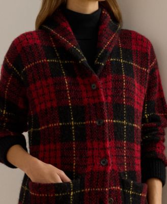 Women's Plaid Shawl-Collar Cardigan