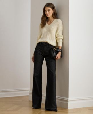 Women's Sequined Rib-Knit V-Neck Sweater