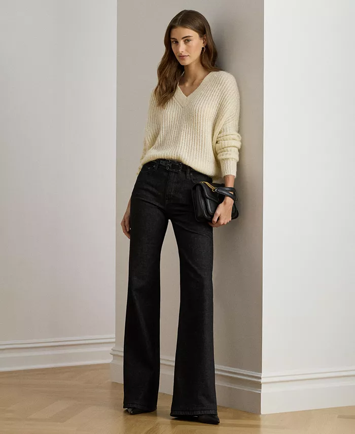 Women's Sequined Rib-Knit V-Neck Sweater - thumbnail 8