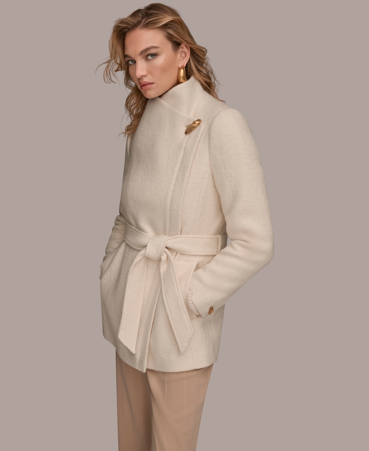 Donna Karan New York Women's Wing Collar Belted Coat