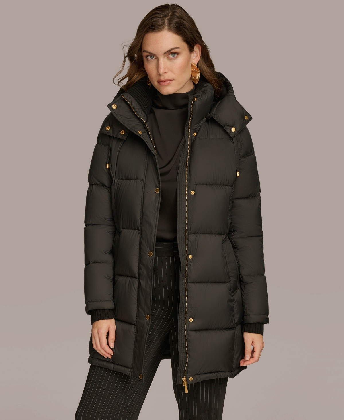 Donna Karan Women's Hooded Puffer Coat In Black