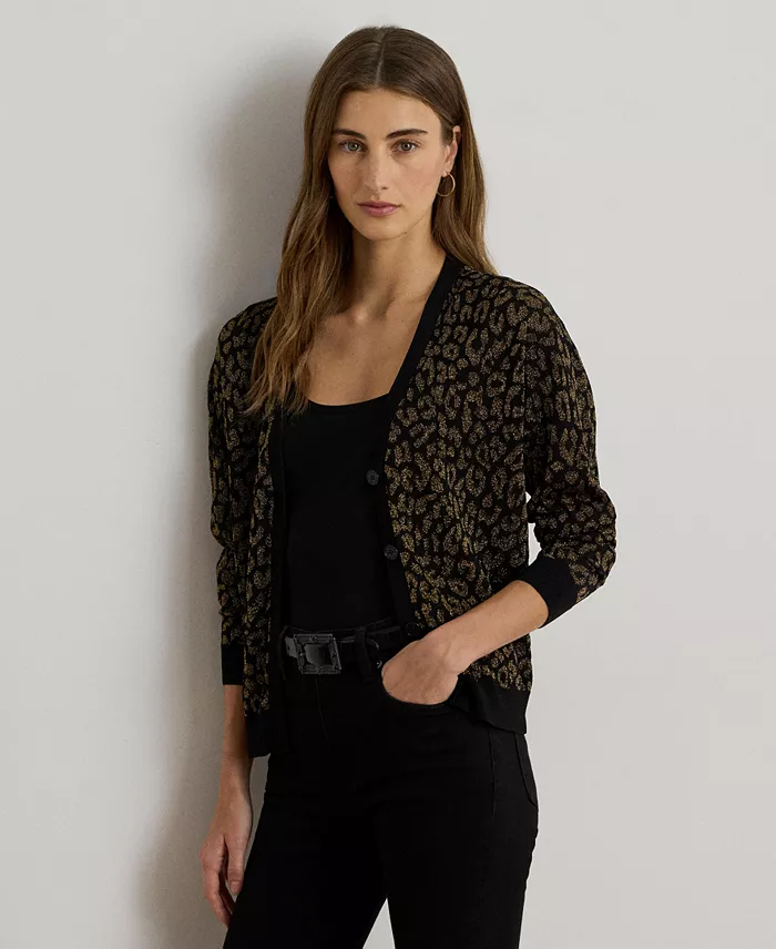 Women's Metallic Ocelot Long Sleeve Cardigan