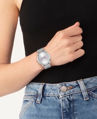 Women's Crocodelle Silver Tone Stainless Steel Mesh Bracelet Watch, 36mm