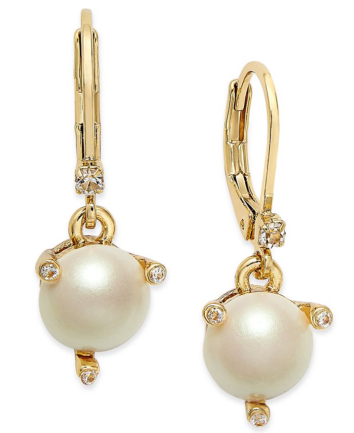 kate spade new york Gold-Tone Imitation Pearl Drop Earrings - Macy's