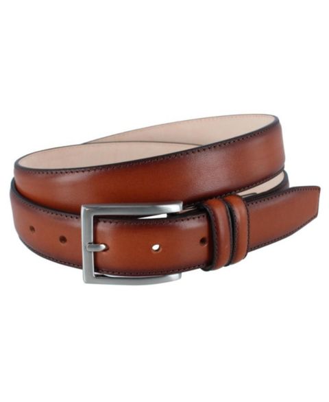 Мужской ремень TRAFALGAR Malik Burnished Feather Edged 32mm Leather Belt, цвет: Коричневый