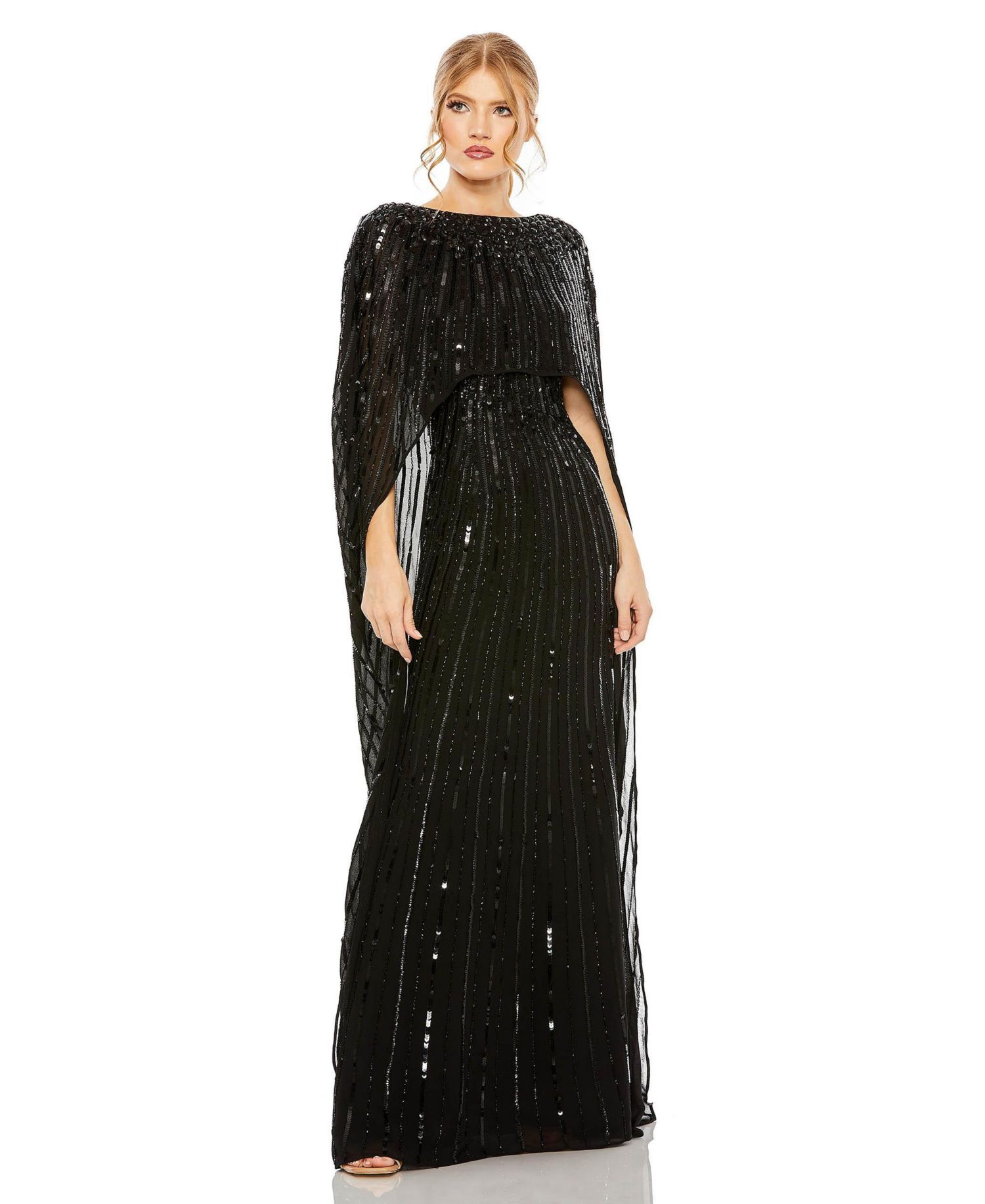 Women's Embellished Column Cape Gown
