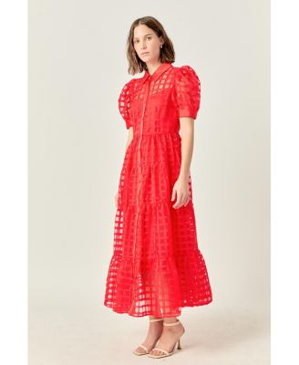 Women's Gridded Organza Tiered Maxi Dress