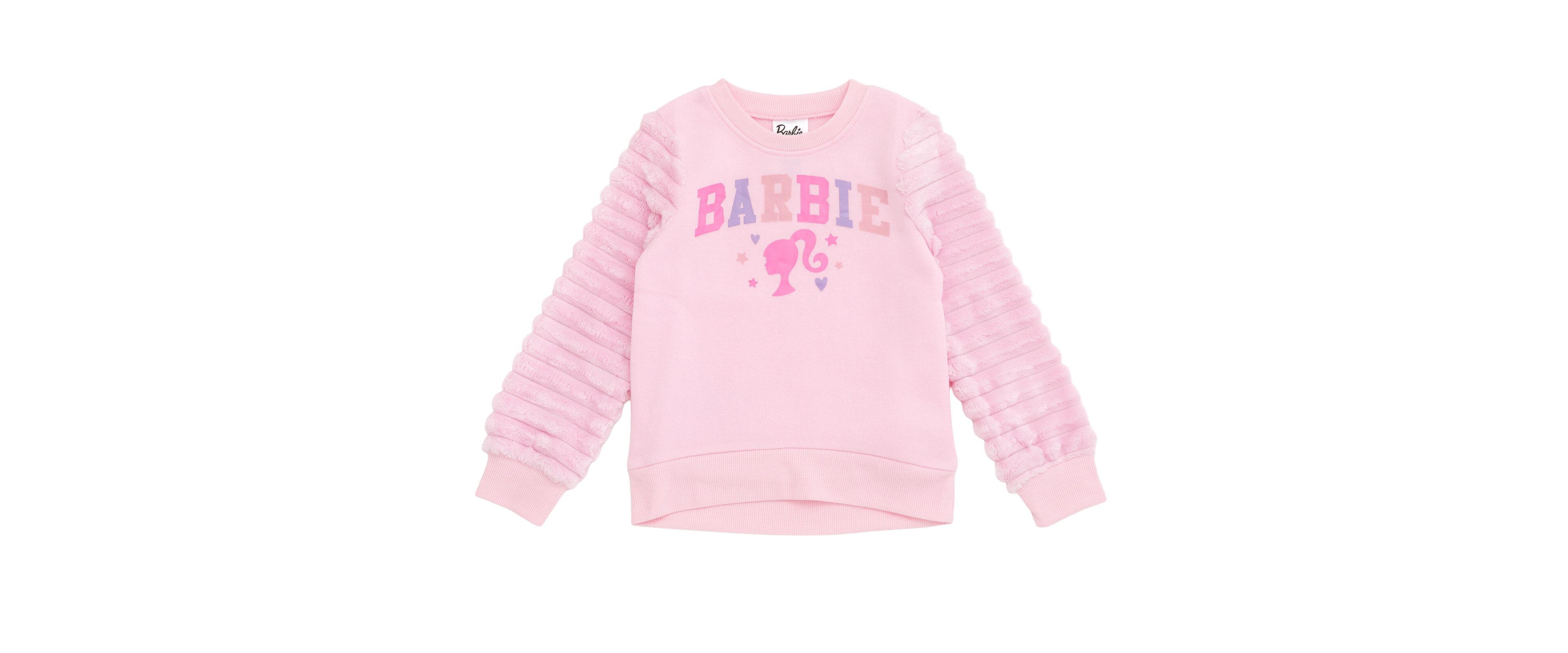 Barbie Girls Fleece Pullover Sweatshirt with Faux Fur Sleeves