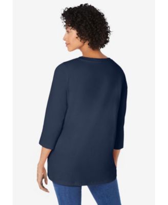 Plus Size Perfect Three-Quarter Sleeve V-Neck Tunic