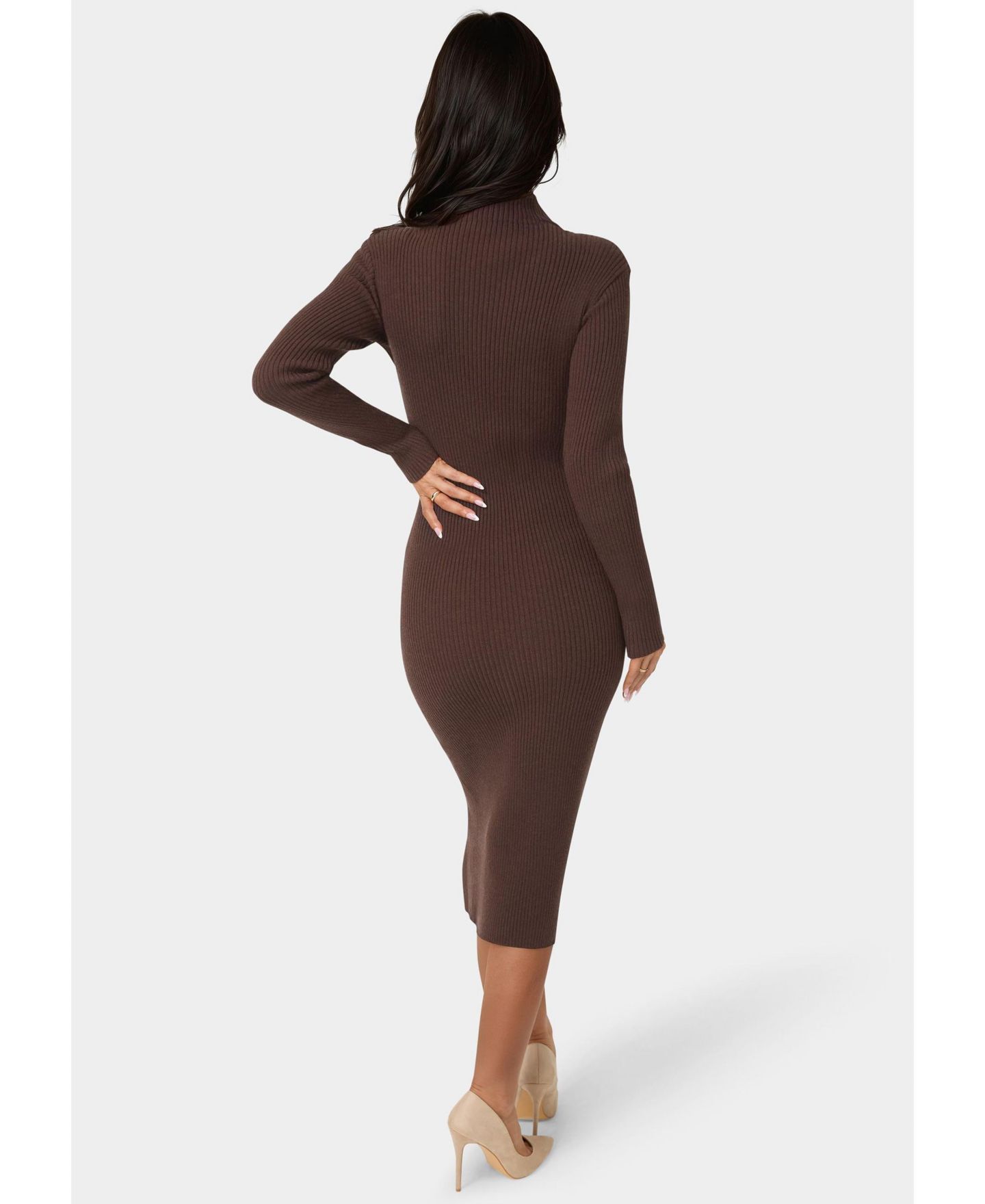 Женское платье Bebe Long Sleeve Mockneck Sweater Midi, цвет: Шоколадный — фото 3