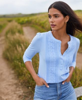 Women's 3/4 Sleeve Lightweight Jersey Embellished Top