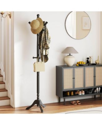 Solid Rubber Wood Coat Rack with 3 Adjustable Heights and 11 Hooks for Hallway