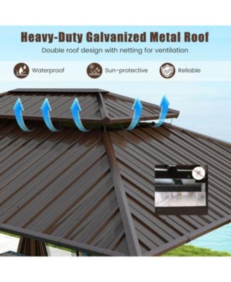 16 x 12 FT Hardtop Gazebo with Netting Heavy-Duty Double-Roof Galvanized Metal Top