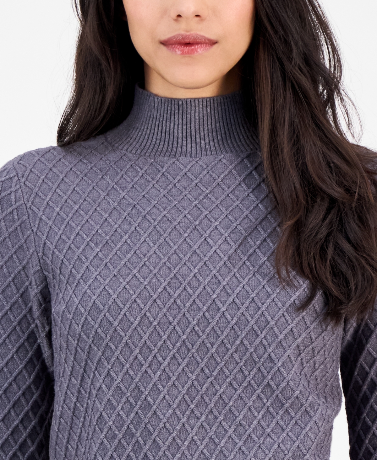 Anne Klein Women's Cable-knit Long-sleeve Scarf Sweater In Blue