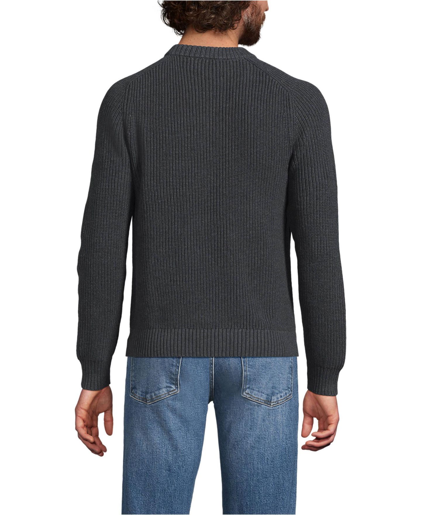 Мужской свитер Lands' End Cotton Drifter Saddle Crewneck Shaker, цвет: Тёмный угольный меланжевый — фото 2