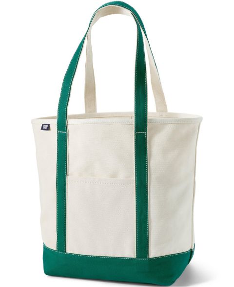 Женская сумка Lands' End Large Print 5 Pocket Open Top Long Handle Canvas, цвет: Натуральный / Яркий еловый