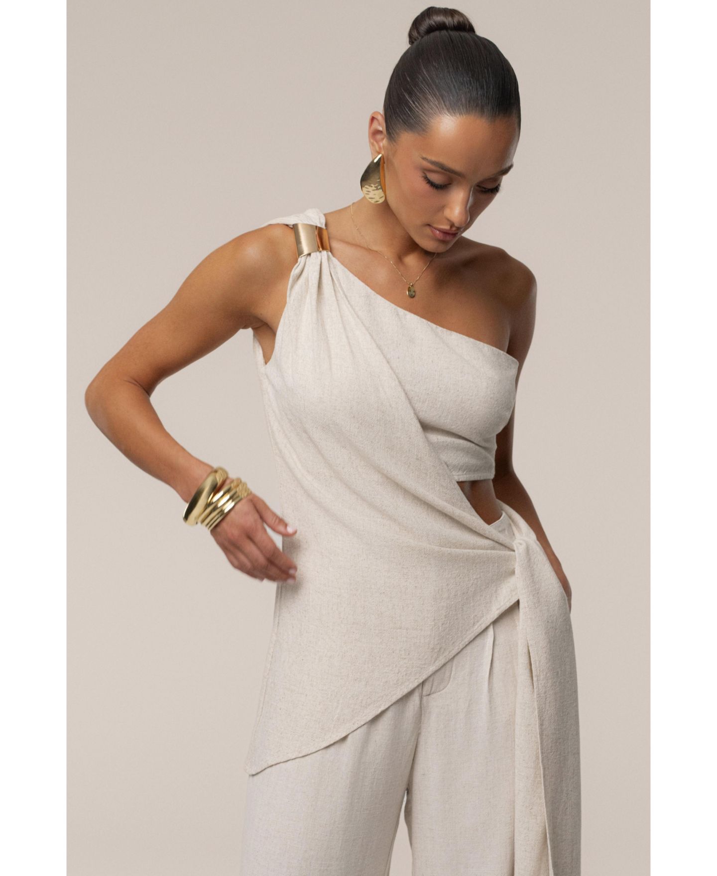 Женский топ JLUXLABEL Palmera One Shoulder Top, цвет: Бежевый — фото 1