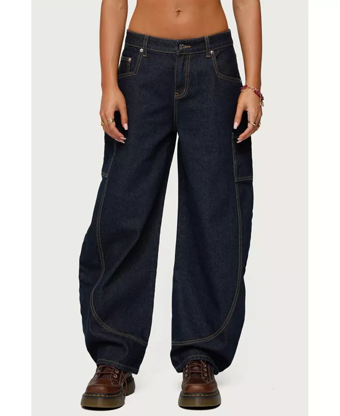 Womens Aden Contrast Stitch Barrel Jeans