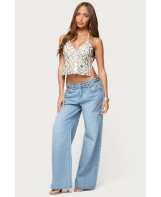 Women's Mirra Embroidered Flower Low Rise Jeans