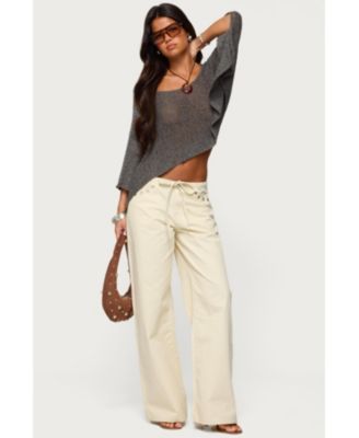 Womens Grommet Tie Waist Low Rise Jeans