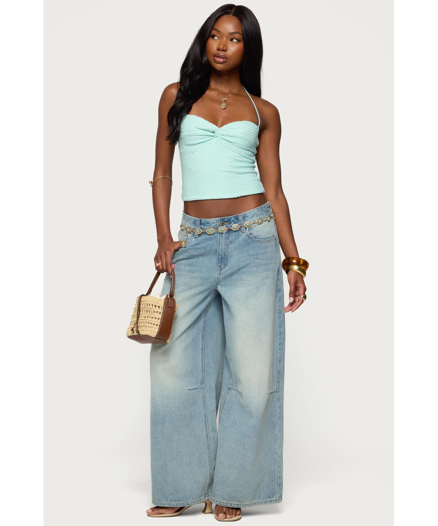 Women's Zoee Twisted Textured Halter Top