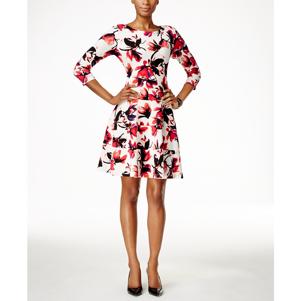 Ivanka Trump Floral Print Fit & Flare Dress   Dresses   Women