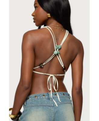 Women's Strappy Backless Cowl Neck Top
