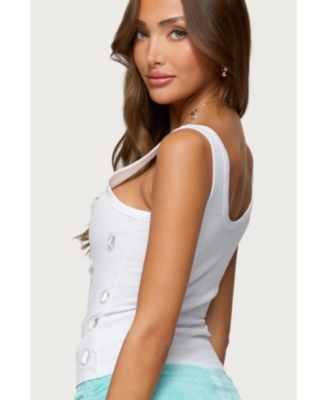 Women's Zelena Faux Crystal Ribbed Tank Top