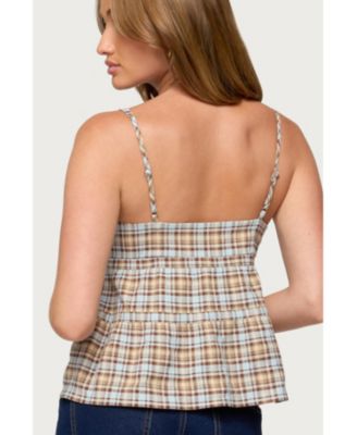 Women's Mirena Tie Front Plaid Top