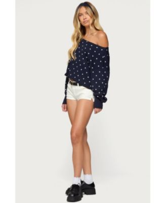 Women's Oversized Off Shoulder Polka Dot Sweater