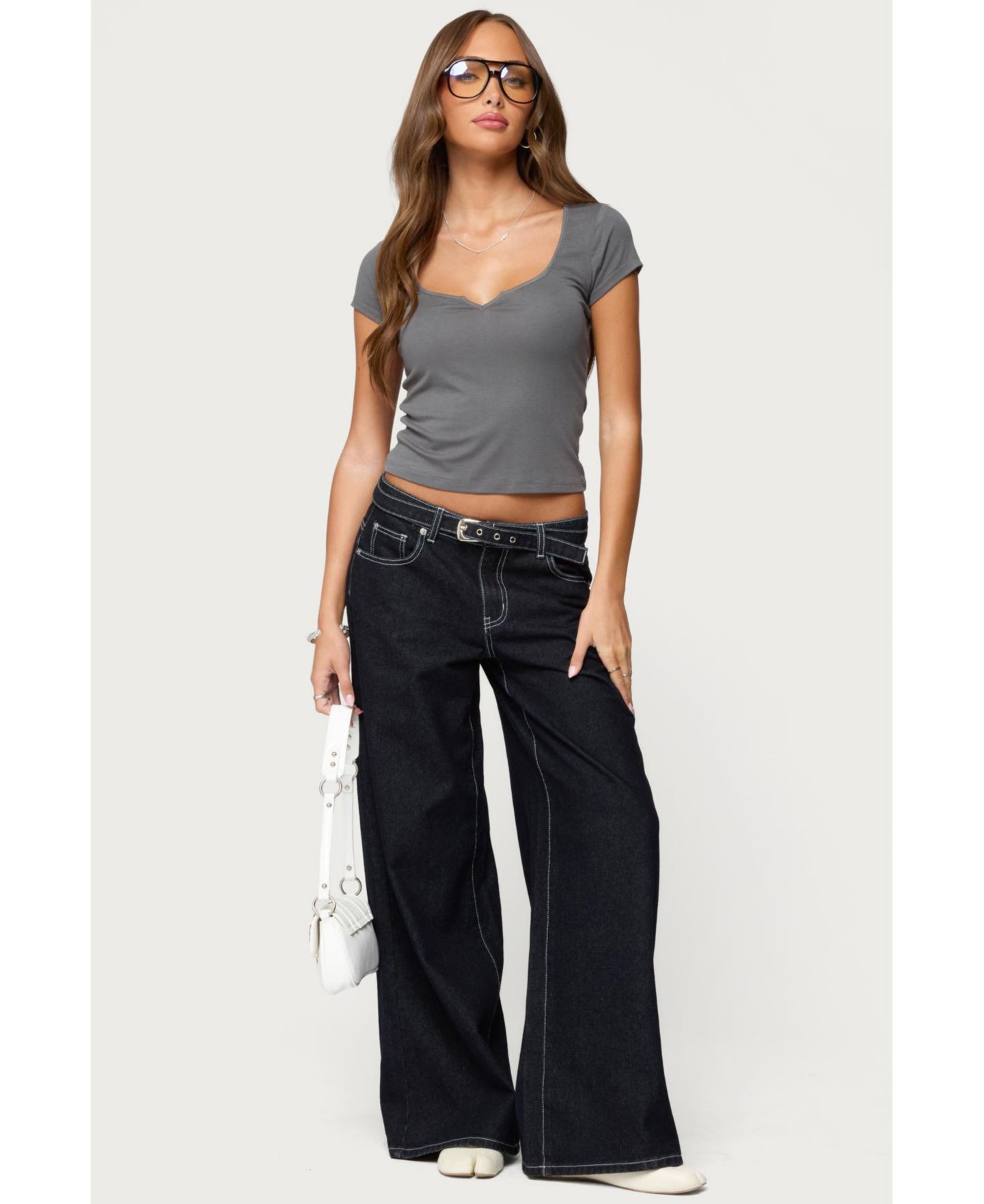 Женская футболка Edikted Ettalie Scoop Neck, цвет: Тёмный серый — фото 5