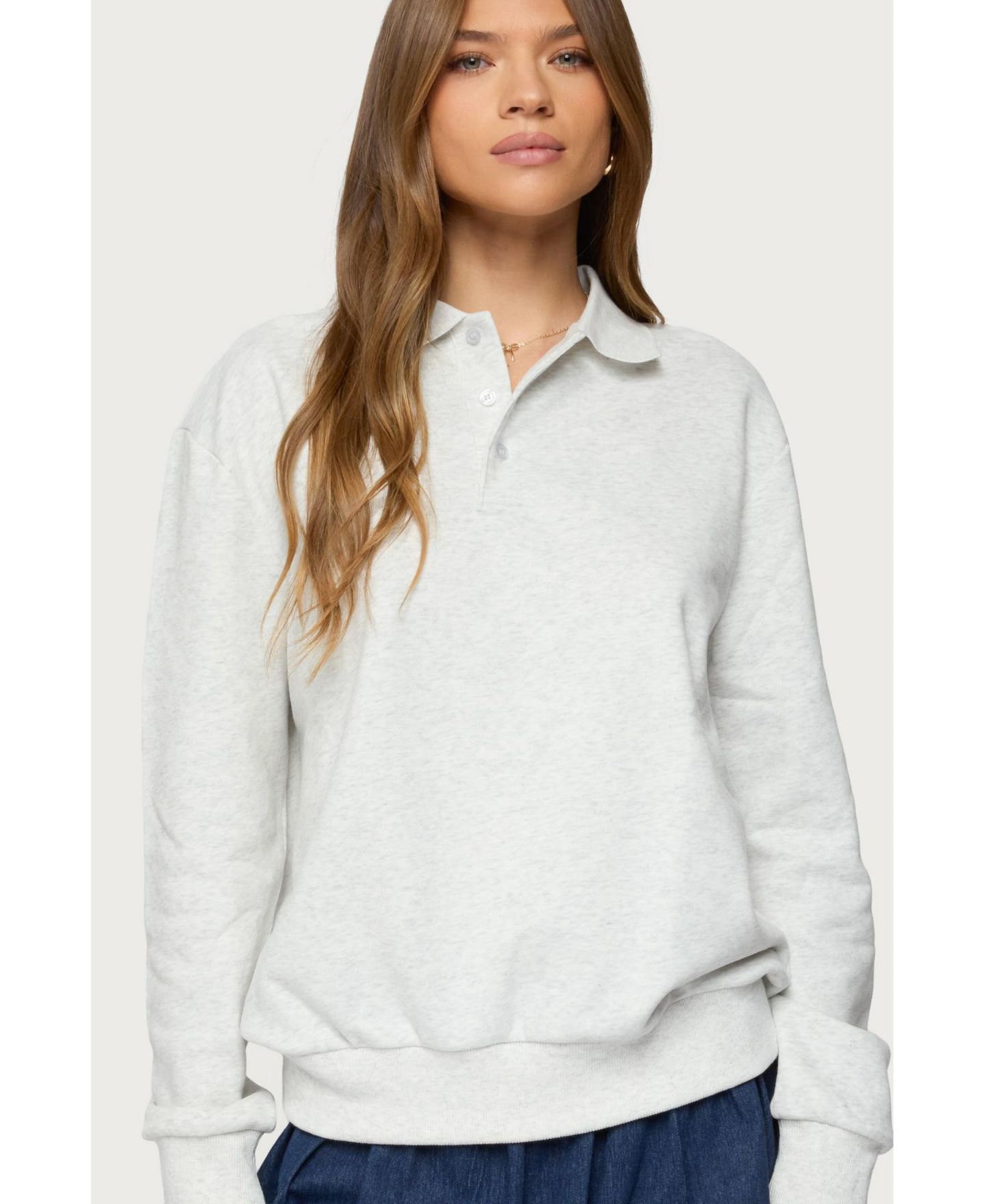 Женский свитшот Edikted Scholar Oversized Polo Sweatshirt, цвет: Серый меланжевый — фото 1