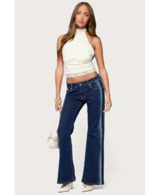 Women's Airbrushed Low Rise Flared Jeans