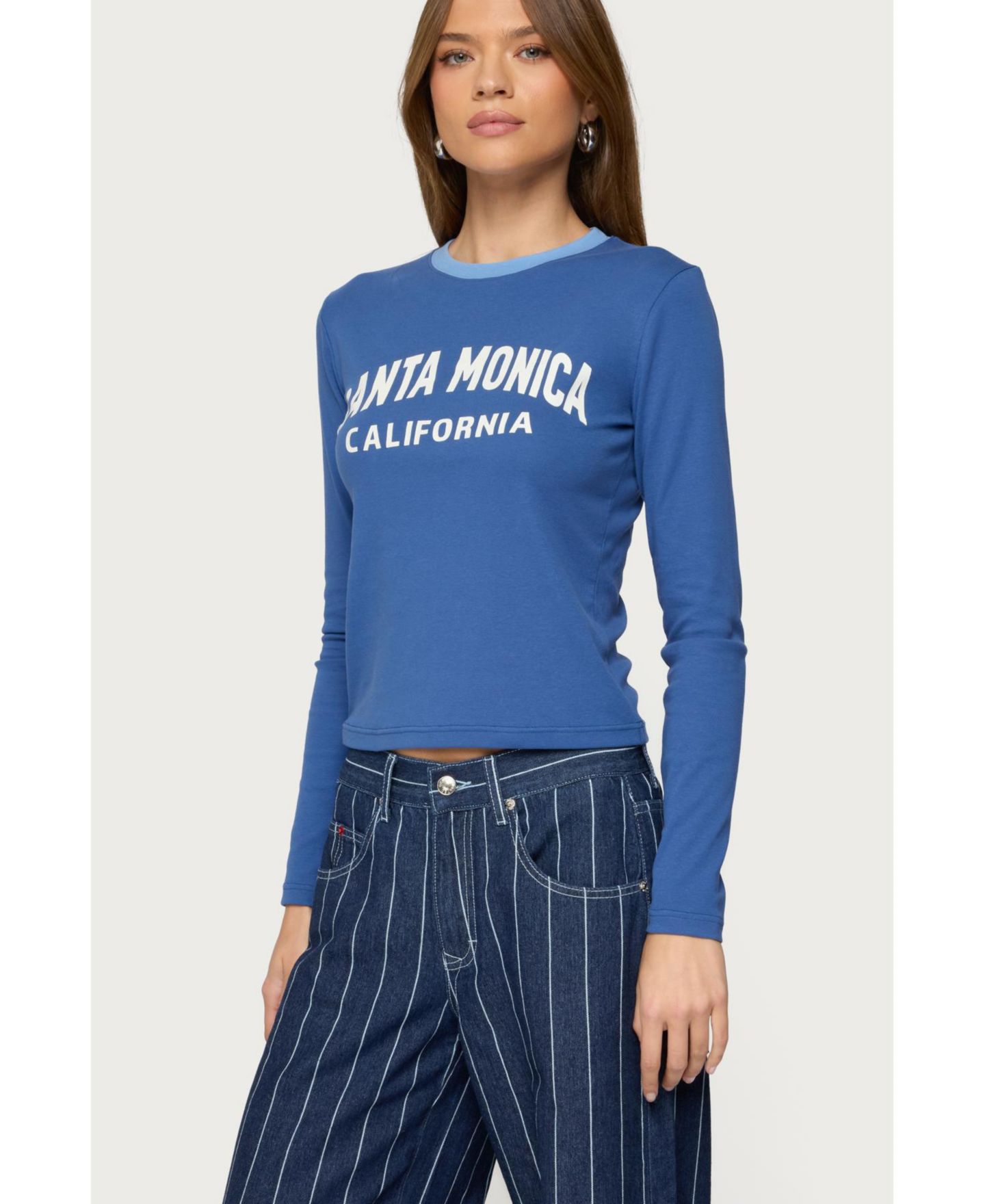Женская футболка Edikted Santa Monica Long Sleeve, цвет: Синий — фото 4
